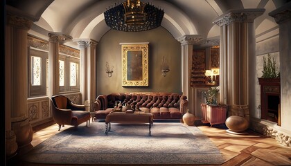 illustrated living room in arabic style suitable as a background - obrazy, fototapety, plakaty