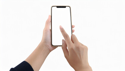 Obraz na płótnie Canvas Smartphone with blank screen in woman hand isolated on white background.