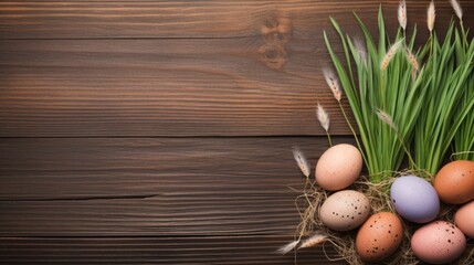 easter caopy space wallpaper with easter eggs on wooden background