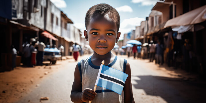Botswanan little boy holding Botswana flag