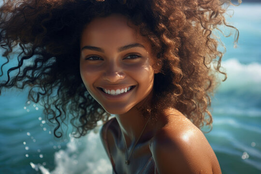 Young smiling woman on the Caribbean coast