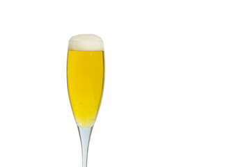 Sparkling Beer Drink or Apple Cider in an elegant glass isolated on a white background with copy space.