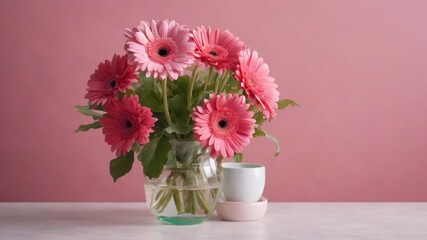 pink gerber flowers in vase