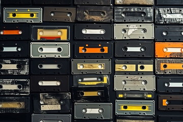 Pattern from old tape cassettes. top view realistic photo