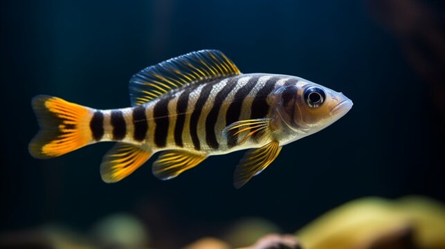 A close-up of a Zebra Danio showing its intricate scale pattern and stunning coloration.