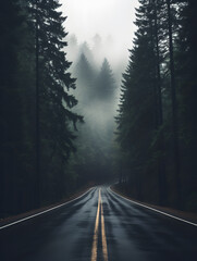 Road in the forest up to mountain