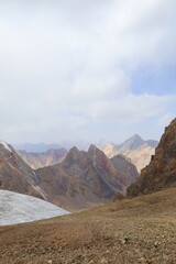 Chimtarga mountain pass landscape - highest peak of Fann mountains located between Mutnyi lake and...