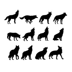Set of wolf silhouettes. Wolf silhouette isolated.	 - obrazy, fototapety, plakaty