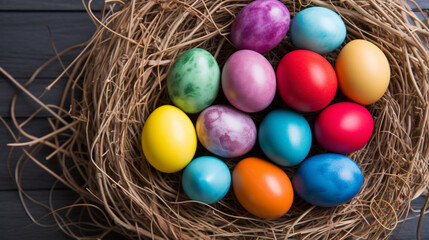 Fototapeta na wymiar easter eggs in a nest HD 8K wallpaper Stock Photographic Image 