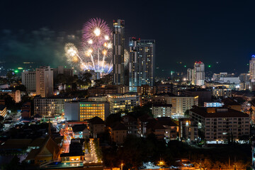 Fototapeta na wymiar Firework Festival of Pattaya District Chonburi in Thailand Asia