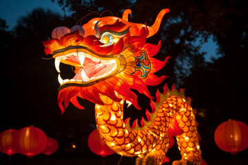 Chinese new year dragon illuminated dragon sculpture for a chinese new year parade - obrazy, fototapety, plakaty