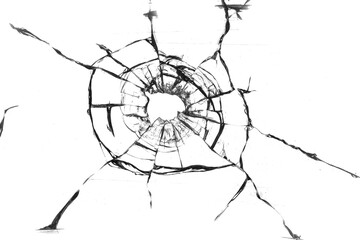 Broken hole in glass white background