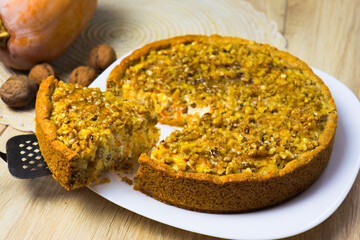  Image of a delicious pumpkin dessert - pie for the holiday.