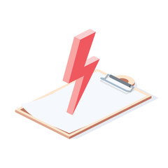Electro lightning clip board. Vector 3d isometric, color web icons, new flat style. Creative design idea for infographics.