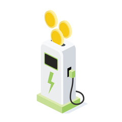 Electric charging station, money. Vector 3d isometric, color web icons, new flat style. Creative design idea for infographics.