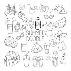  Set of hand-drawn summer doodle