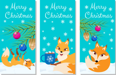 Christmas story time. Fox on a winter background. Christmas and New Year vector composition.