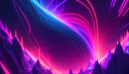 Poster Roze beautiful futuristic wallpaper, glowing and psychedelic space, epic illustration of abstract wallpaper, futuristic style landscape, impressive neon background, colorful and shiny neon backdrop