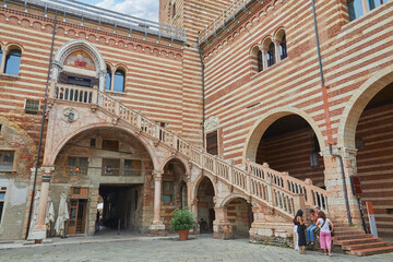 View into the inner courtyard of the city tower ( Torre dei Lamberti ) in Verona, Province of...