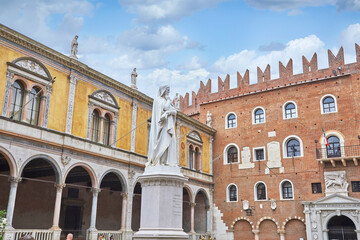 View of the beautiful Piazza dei Signori, with the Dante monument in Verona, Province of Veneto,...