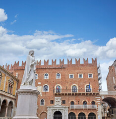 View of the beautiful Piazza dei Signori, with the Dante monument in Verona, Province of Veneto, Italy.
