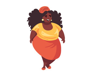 Happy fat African American woman, vector illustration in cartoon style