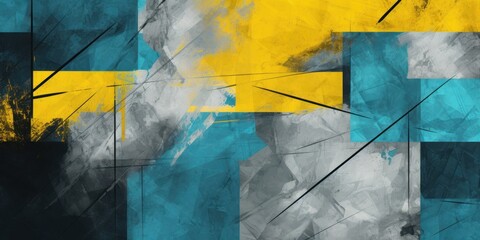 Abstract postmodern Background Texture in the Colors Grey, Yellow, Blue - Beautiful Modern Abstract Yellow, Blue and Grey Backdrop - Postmodern Art Wallpaper created with Generative AI Technology