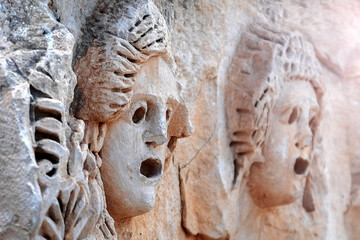 Bas-relief in the Myra ancient city. Turkey. Antalya Province. Outside. Ruins.