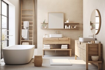 Harmonious Scandinavian bathroom with clean lines, natural materials, and a touch of luxury