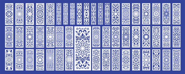 Decorative laser cut panels template with abstract texture. Geometric and floral laser cutting or engraving panel vector illustration set. Abstract cutting panels template