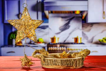 Desk of free space in kitchen interior and empty space for your decoration. Mockup background and home interior. 