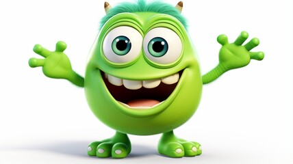 Green monster blue eyes standing front white background picture Ai generated art