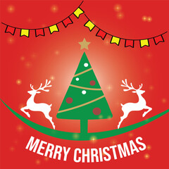 Christmas Banner. Xmas Decorative Design with Christmas Tree, Gifts, Balls, Star, Pine Cone and Lights used in Greeting Card with Merry Christmas Typography Lettering Message.