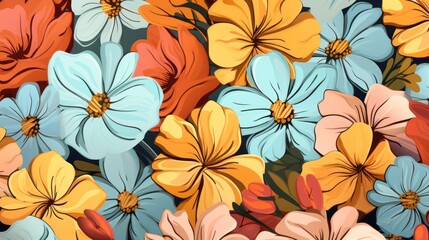 flowers in spring Seamless flowers retro flower bouquet Color cartoon style for designing websites, greeting cards, wallpapers, brochures, invitations, stories and social media posts.