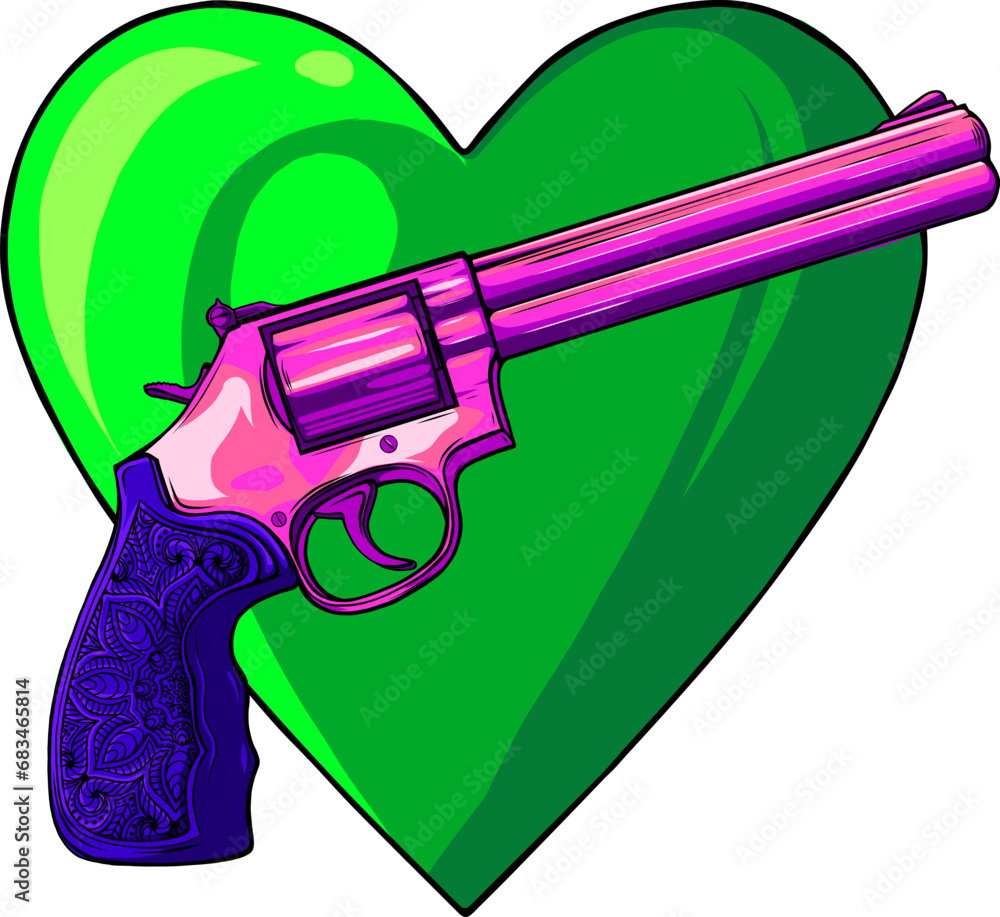 Poster Vector illustration of revolvers with heart on white background