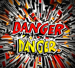 Danger! abstract background, cartoon style. Ai generated and PS