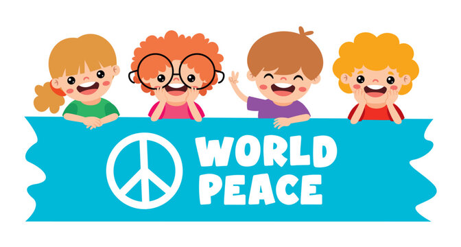 Cartoon Kids Posing With Peace Sign