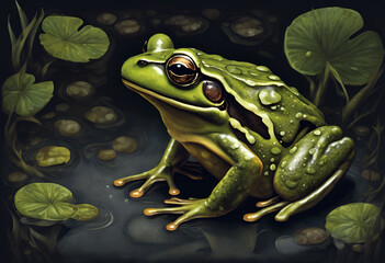 Obraz premium Detailed Image of a Frog on a Dark Background