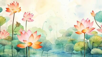 Background designed with lotus decoration in watercolor texture.