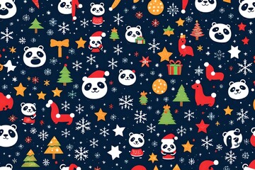 Christmas Elegance: Pandas in Celestial Poses Amidst Starlit Delight