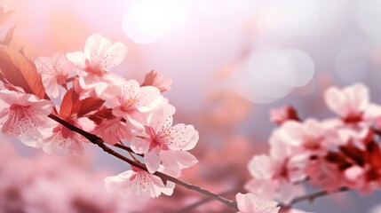 Spring cherry blossoms blooming on a pink background