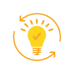 solution or insight icon with yellow lightbulb. concept of aha moment or think outside the box symbol. flat cartoon simple renewable energy or quizz logotype design web element isolated on white