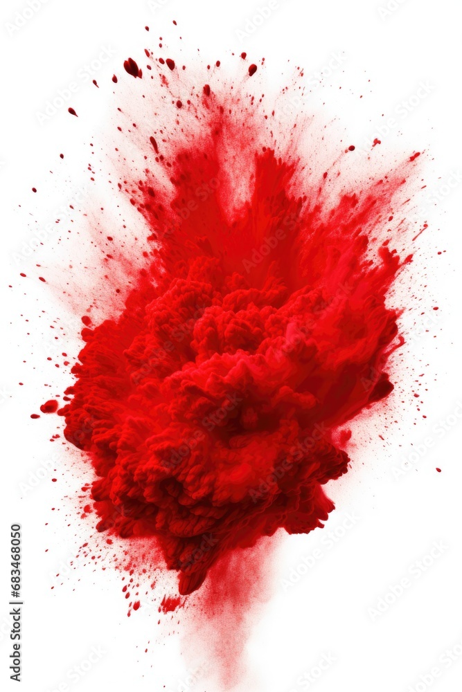 Aufkleber A vibrant red powder cloud is splattered on a clean white background. This image can be used to add a burst of color and energy to various designs and projects.