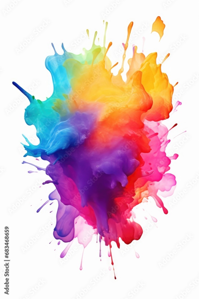 Poster A vibrant and colorful paint splash on a clean white background. Perfect for adding a pop of color and creativity to any design project or artistic endeavor.