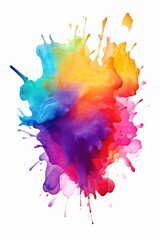 A vibrant and colorful paint splash on a clean white background. Perfect for adding a pop of color and creativity to any design project or artistic endeavor. - obrazy, fototapety, plakaty