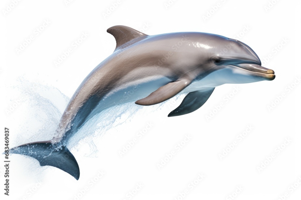 Poster a picture of a dolphin gracefully leaping out of the water. this image can be used to depict the bea