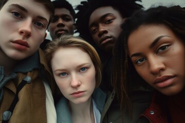 Obraz premium A picture featuring a group of young people standing next to each other. This image can be used to depict friendship, teamwork, or a social gathering.