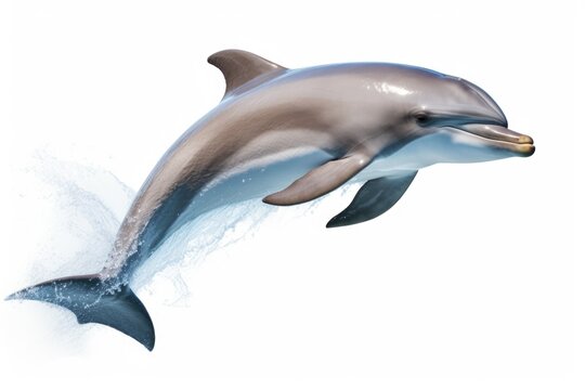 A picture of a dolphin gracefully leaping out of the water. This image can be used to depict the beauty and agility of marine life. Perfect for nature-themed projects.