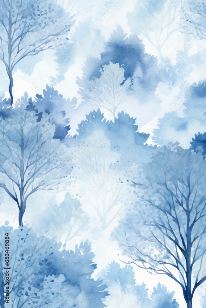 Poster a beautiful watercolor painting depicting blue and white trees. this artwork can be used to add a to