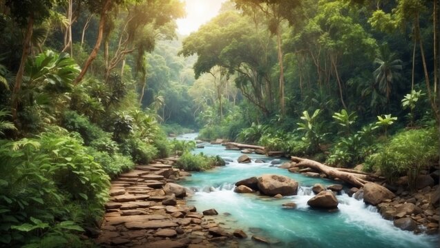 a water stream in jungle